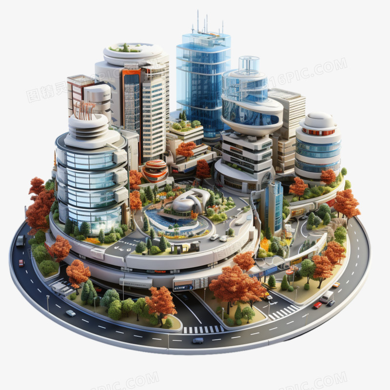 城市建筑交通微景观模型元素 