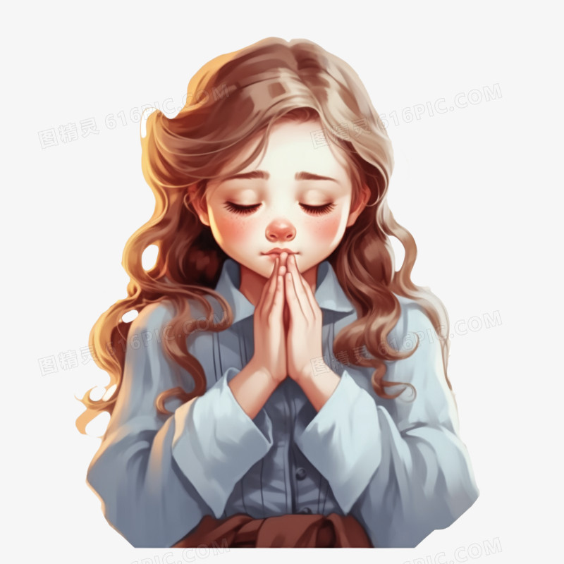 插画小女孩祈祷元素