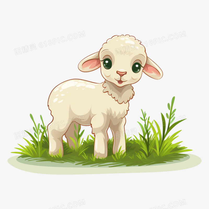 插画可爱小羊在吃草免抠元素