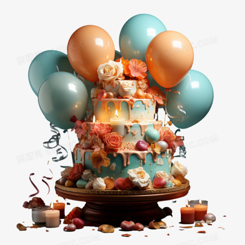3d立体气球和蛋糕免抠素材