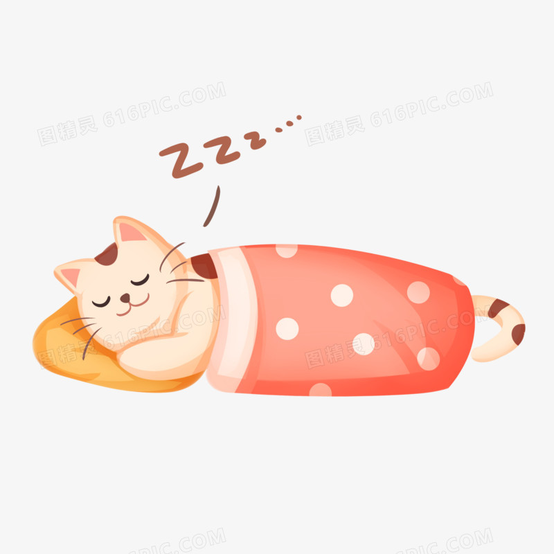 手绘插画睡觉的小猫免抠素材