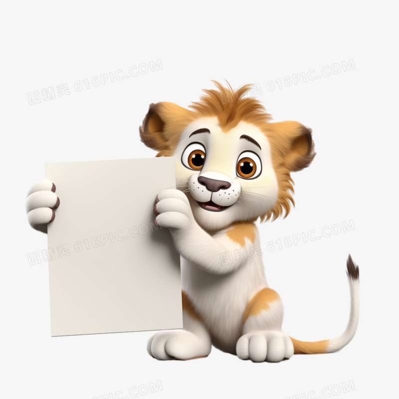 3D动物狮子举牌免抠元素