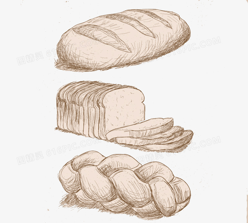 3款精美手绘面包矢量素材