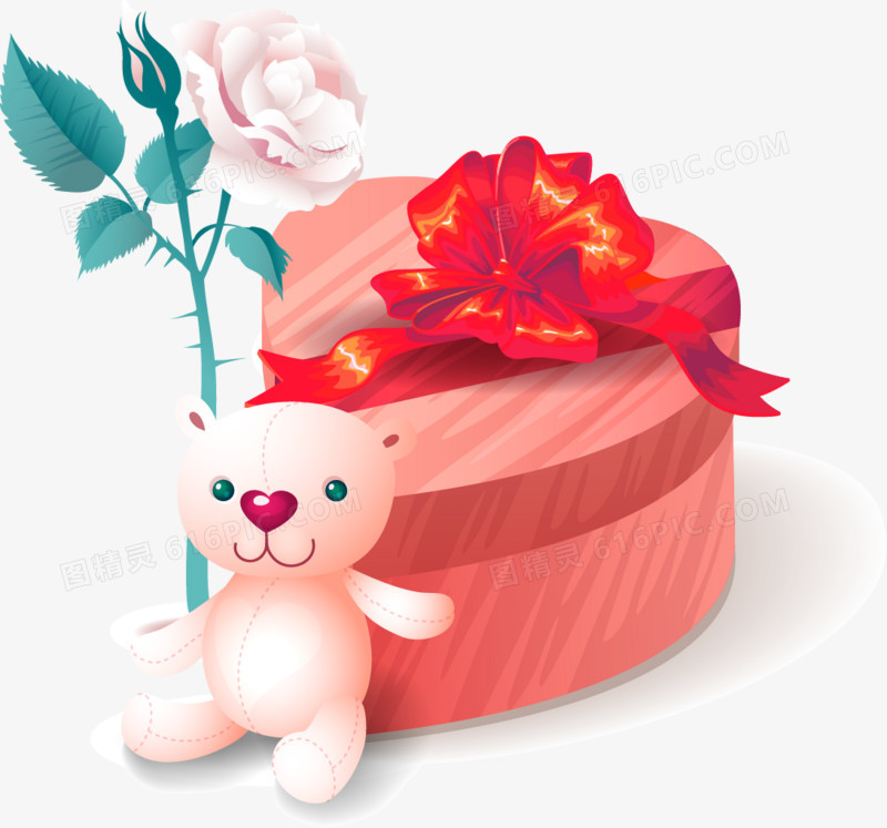 矢量圣诞情人礼物盒小熊玫瑰