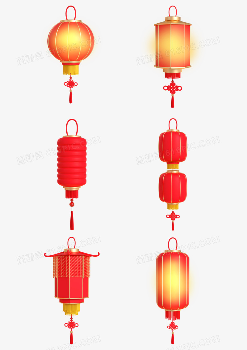 一组C4D红色喜庆春节灯笼合集元素