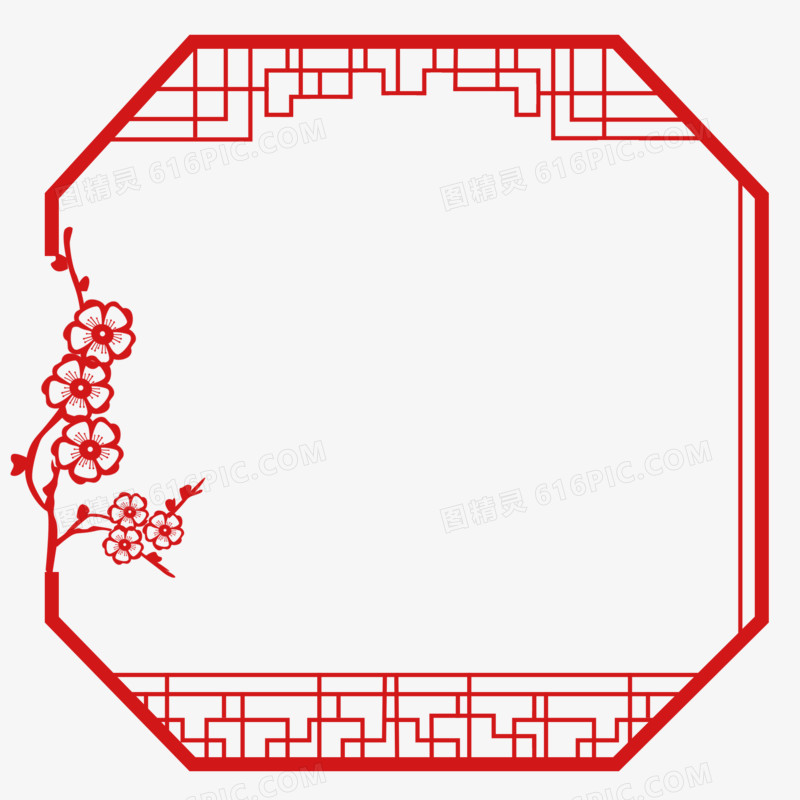 红色梅花中式边框素材