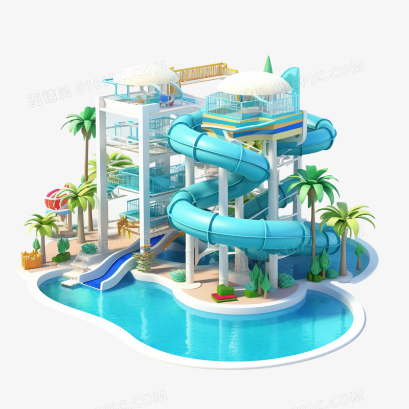 3D立体水上乐园免抠元素