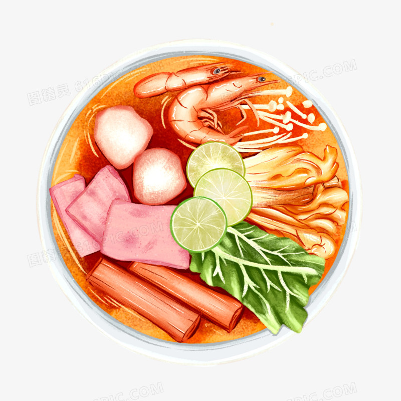 卡通手绘中式菜冒菜美食元素