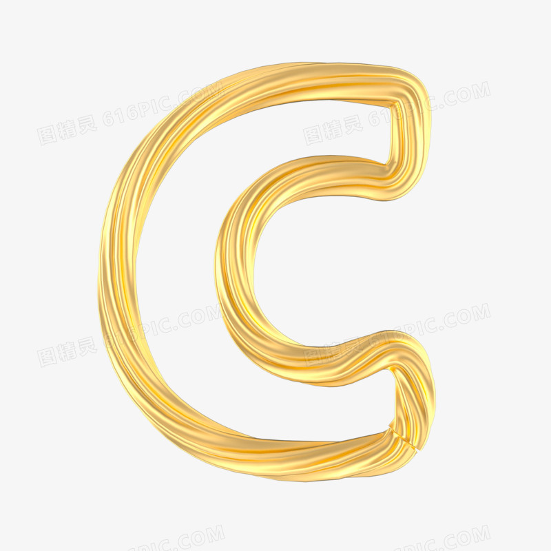 c4d立体金色造型英文字母模型C