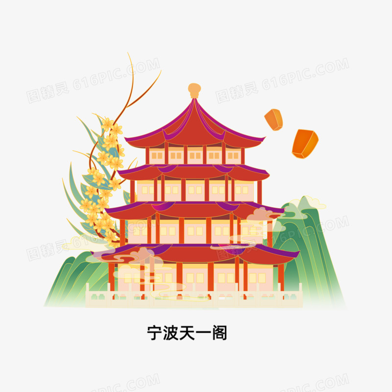 一组中国风文化古代建筑素材宁波天一阁套图合集元素八