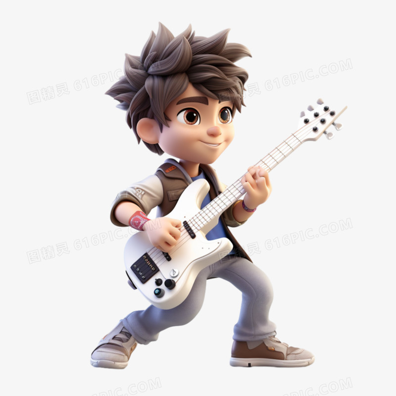 3D小朋友弹吉他形象免抠元素