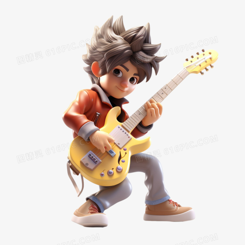 3D小朋友弹吉他形象免抠元素