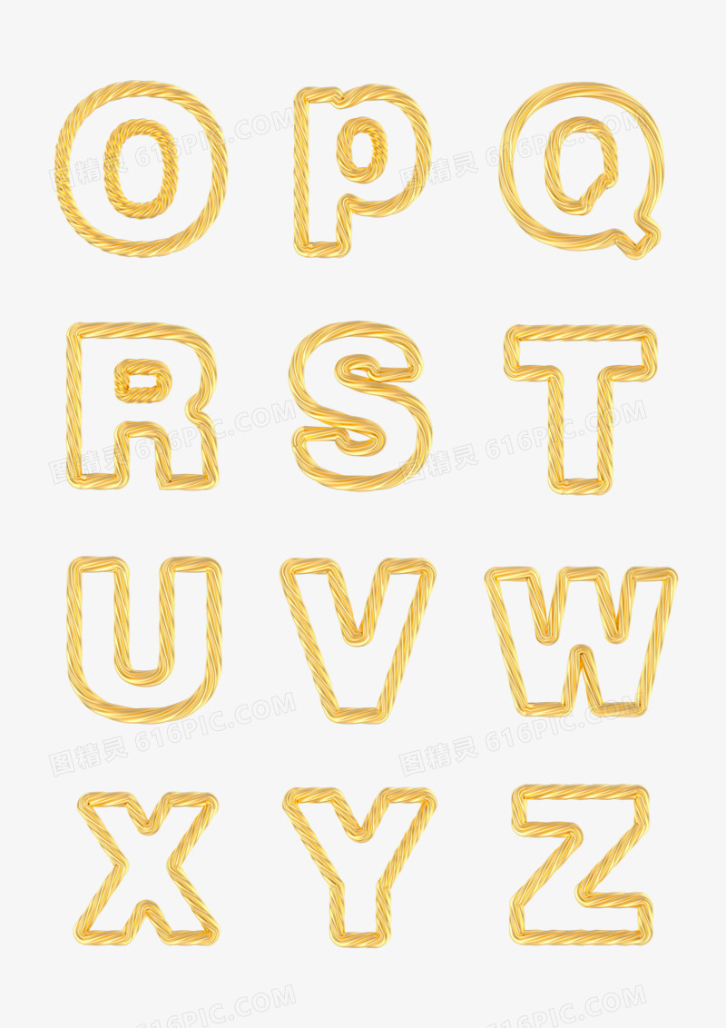一组c4d立体金色造型英文字母模型二