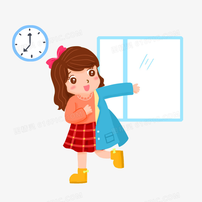 手绘卡通小朋友早起穿衣服免抠元素