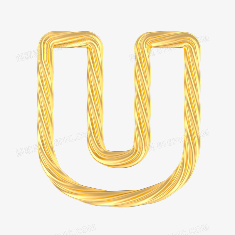 一组c4d立体金色造型英文字母模型U