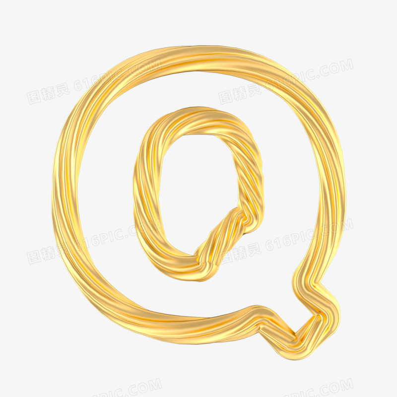 一组c4d立体金色造型英文字母模型Q