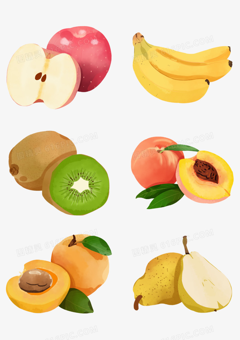 一组手绘卡通素食水果合集元素