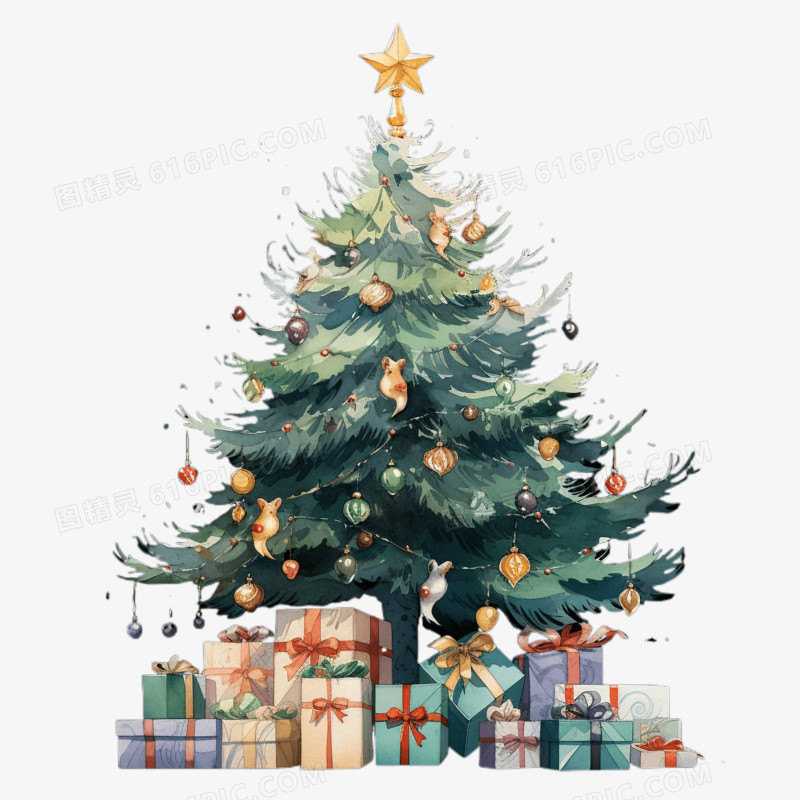 卡通手绘圣诞树礼物免抠元素