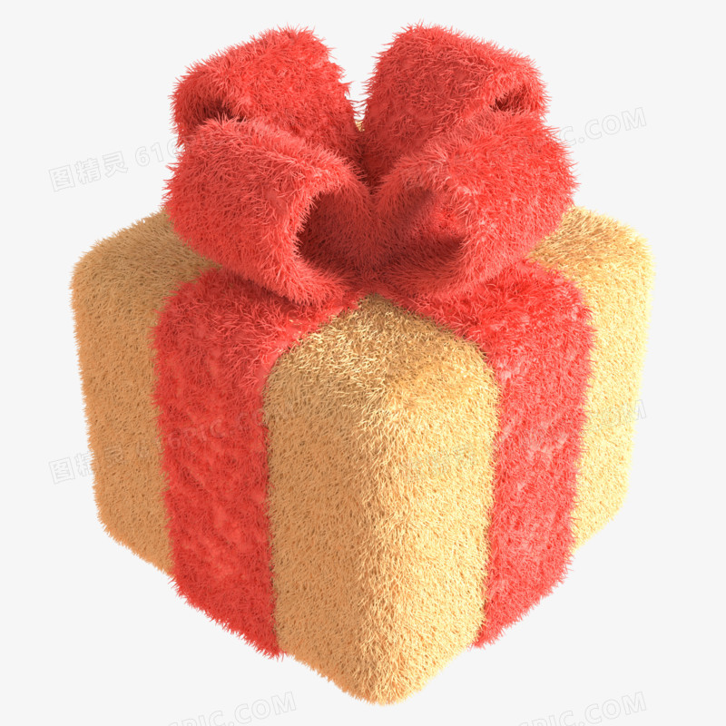 C4D橘色促销毛绒装饰礼物盒3d元素