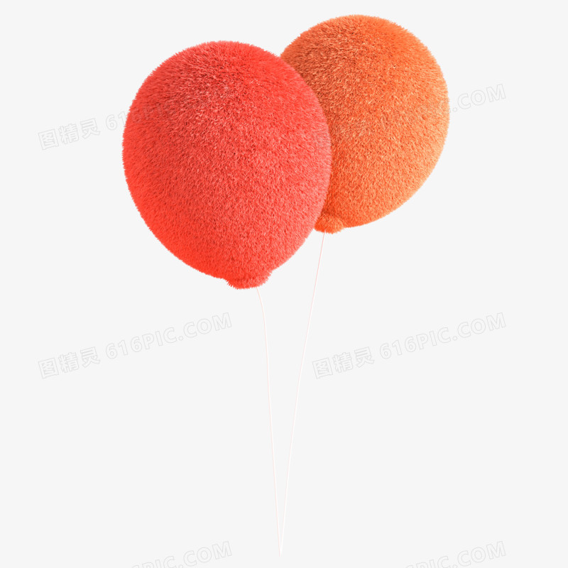 C4D橘红色促销毛绒装饰气球3d元素