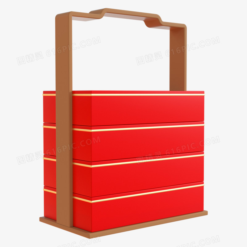 c4d红色中式立体礼盒3d元素