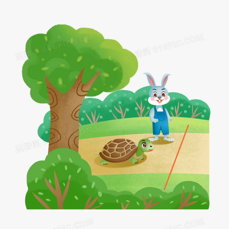 一组手绘插画龟兔赛跑套图合集元素四