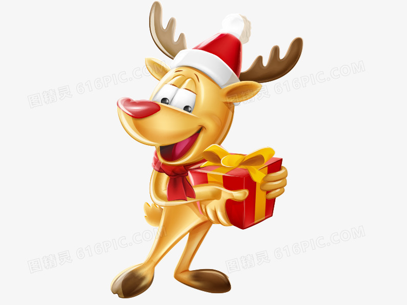 抱着圣诞礼物的小鹿