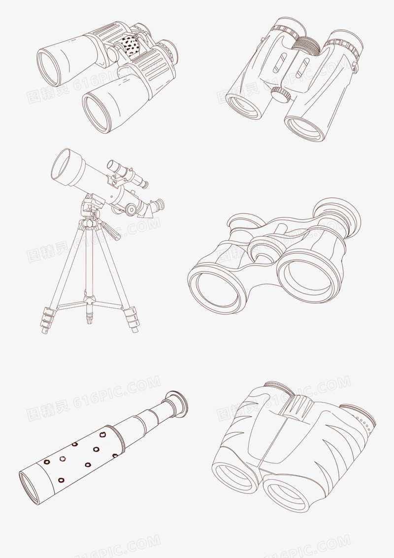 一组望远镜线稿合集元素