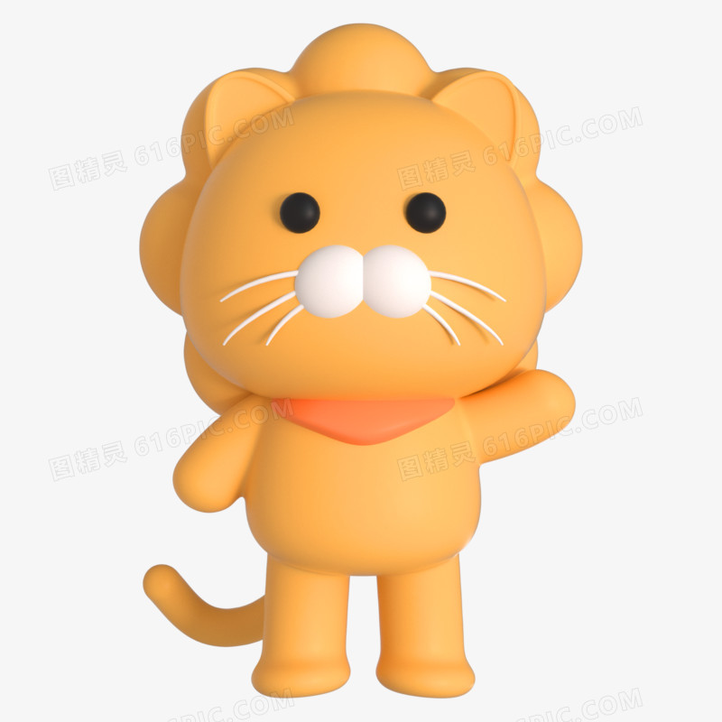 C4D橘色立体黏土动物狮子3D元素