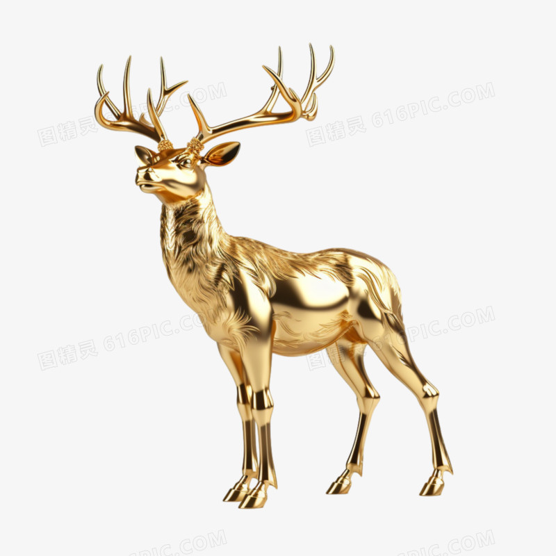 金色立体麋鹿免抠元素