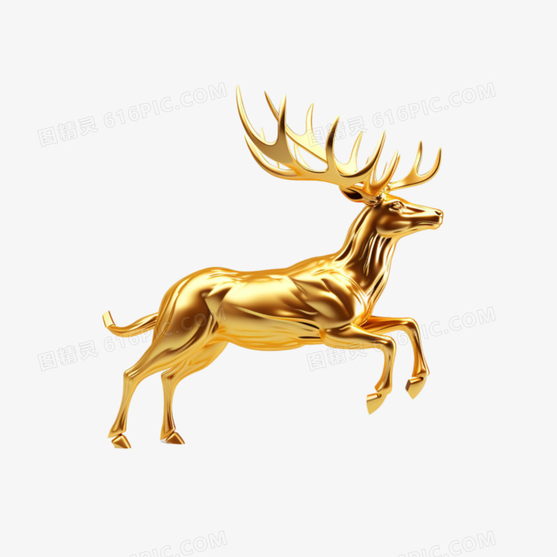 金色立体麋鹿免抠元素