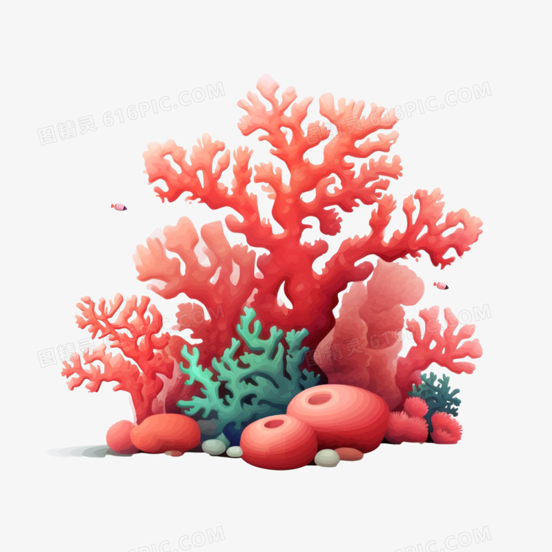 插画彩色海洋珊瑚珊瑚礁免抠素材
