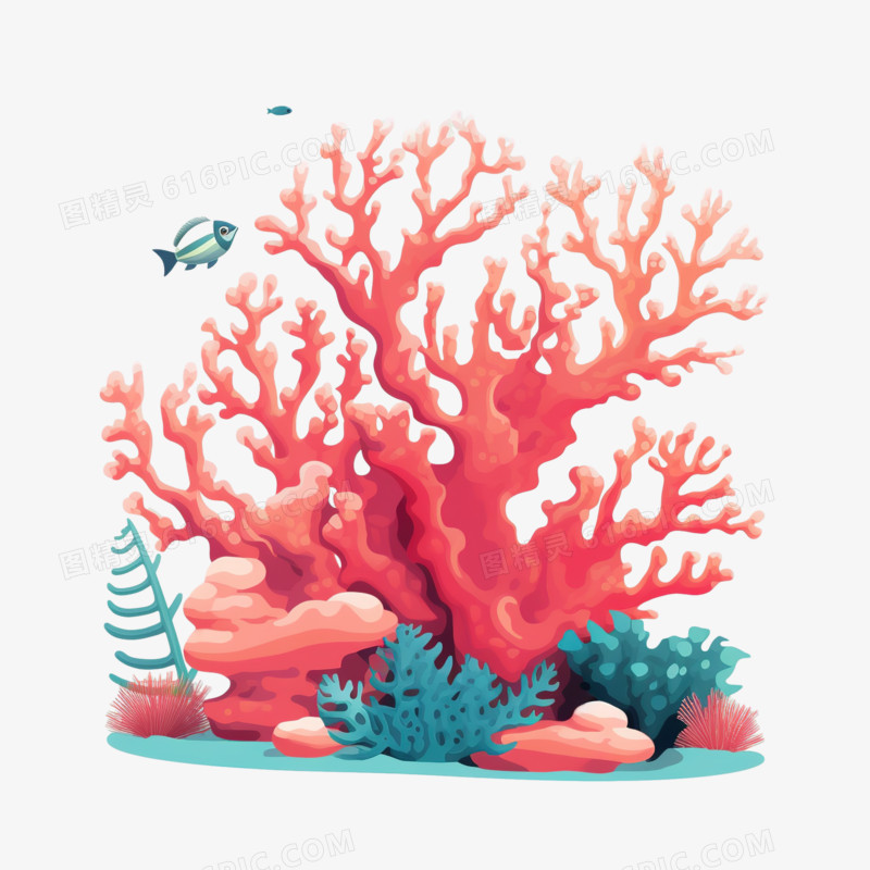 插画彩色海洋珊瑚珊瑚礁免抠素材