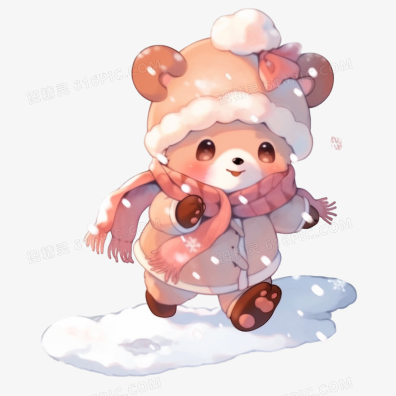 可爱小熊在雪地里玩耍免抠元素