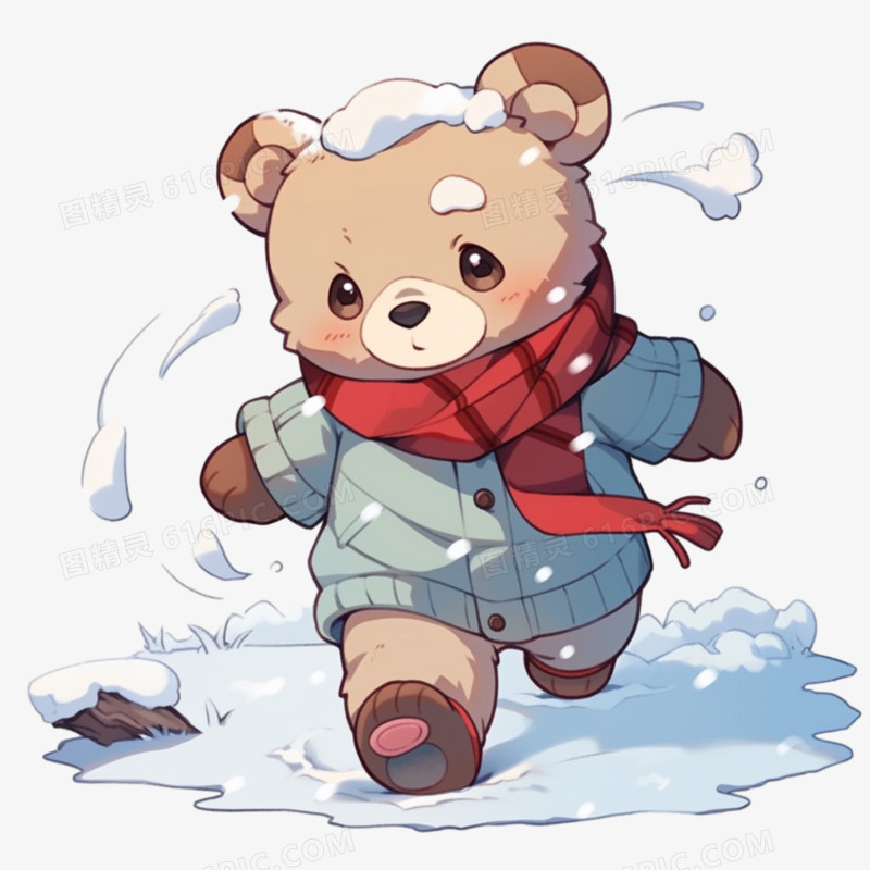 可爱小熊在雪地里玩耍免抠元素