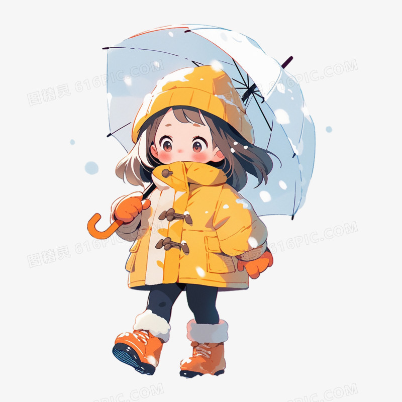 小女孩雪中撑伞插画