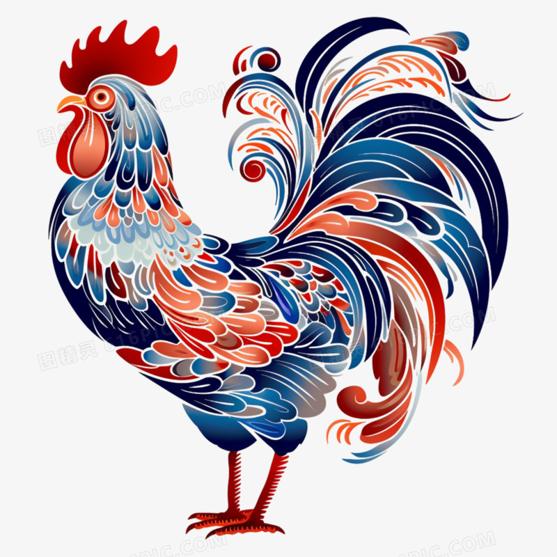 扁平多彩插画十二生肖之鸡免抠元素
