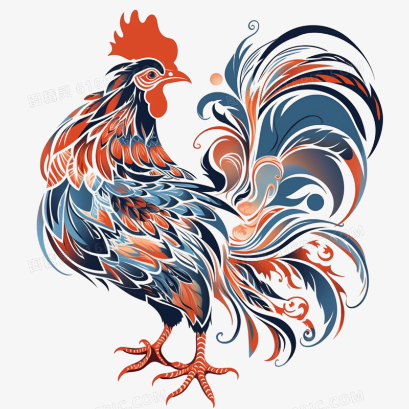 扁平多彩插画十二生肖之鸡免抠元素