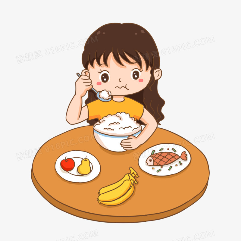 手绘卡通小朋友吃饭免抠元素