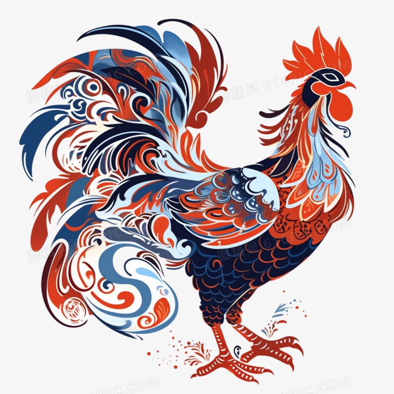 扁平多彩插画十二生肖之鸡免抠元素