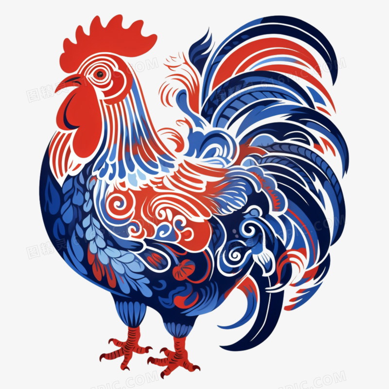 扁平多彩插画十二生肖之鸡免抠元素