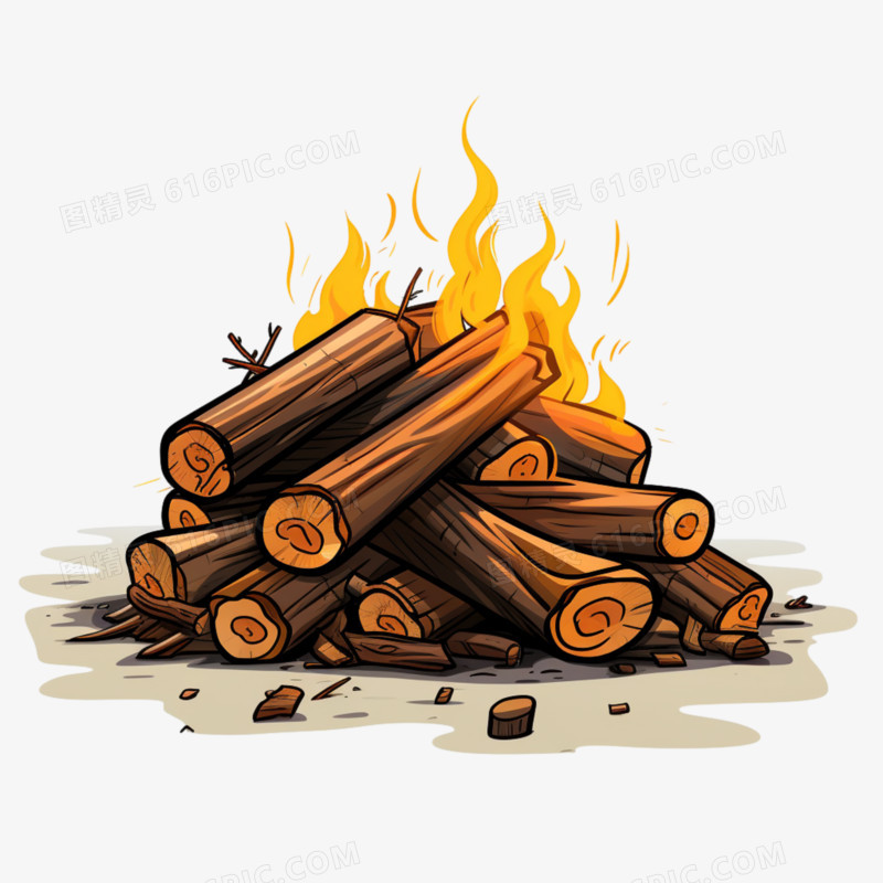 卡通燃烧的木柴免抠元素