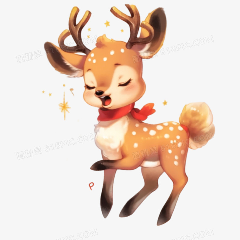 插画圣诞小鹿欢快歌舞免抠元素