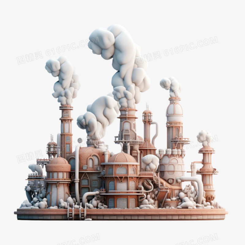 3D工厂废气排放免抠元素