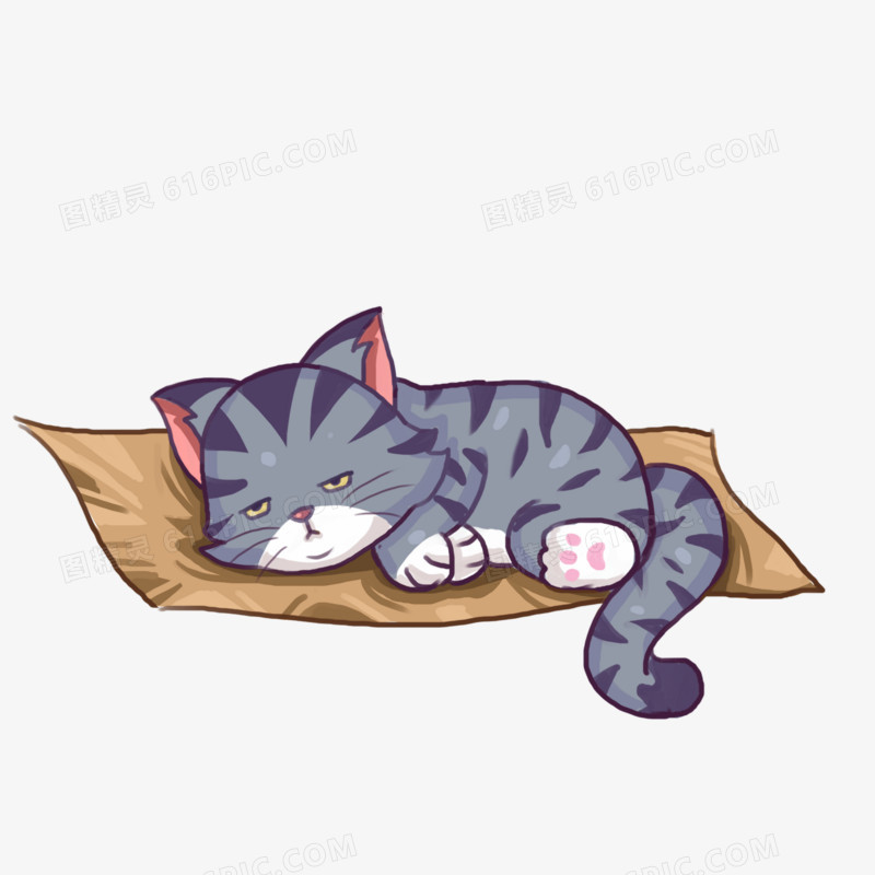 卡通小猫躺平插画
