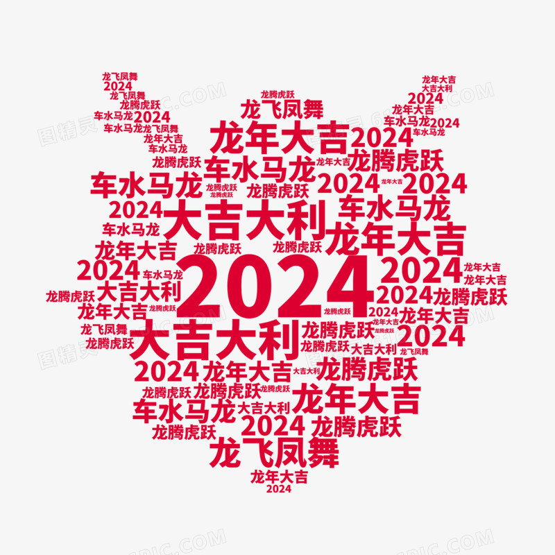 手绘龙年龙头词云2024装饰素材