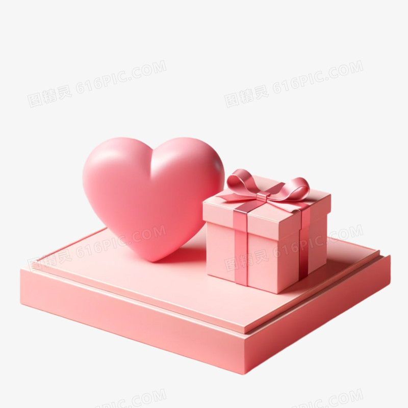3D立体粉红色爱心展台免抠元素