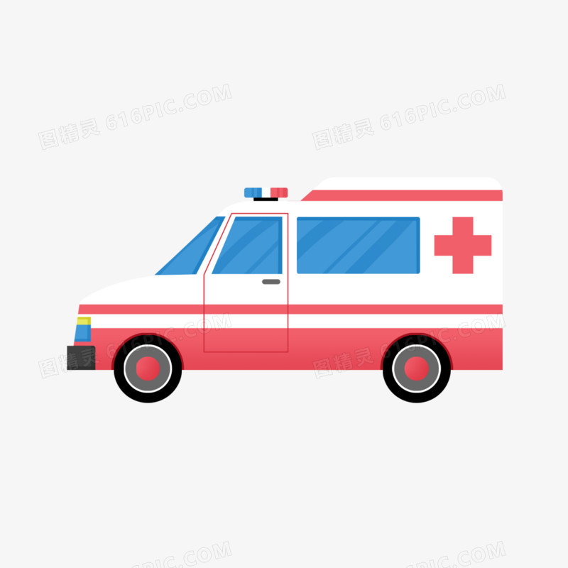 一组手绘插画不同样式的救护车套图合集元素六