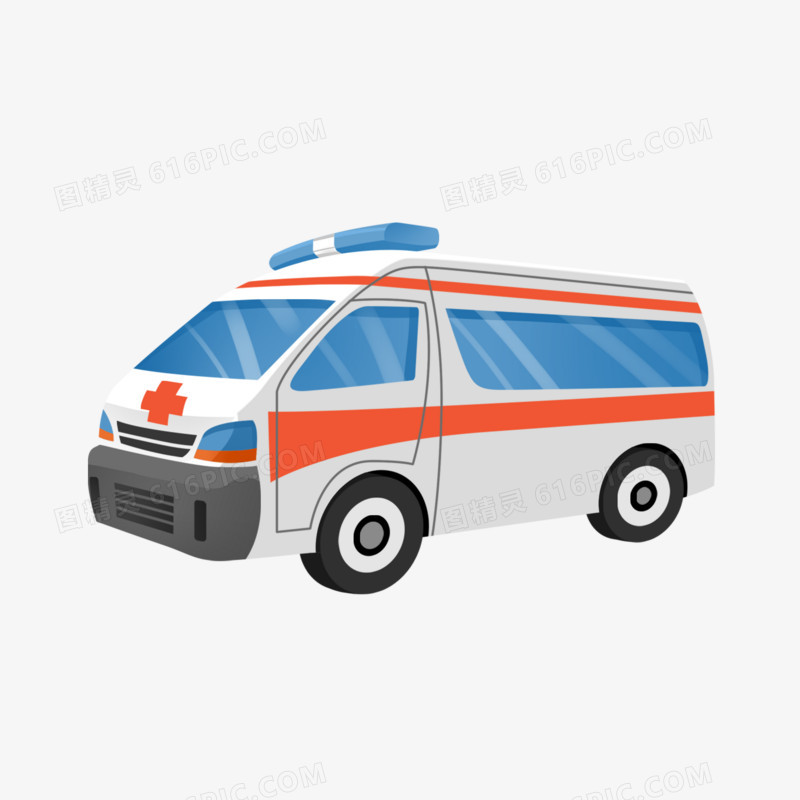一组手绘插画不同样式的救护车套图合集元素二