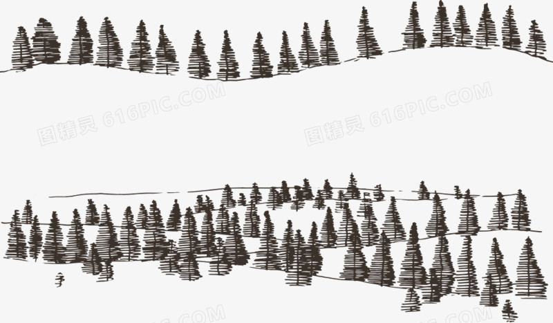 矢量手绘山上的树林